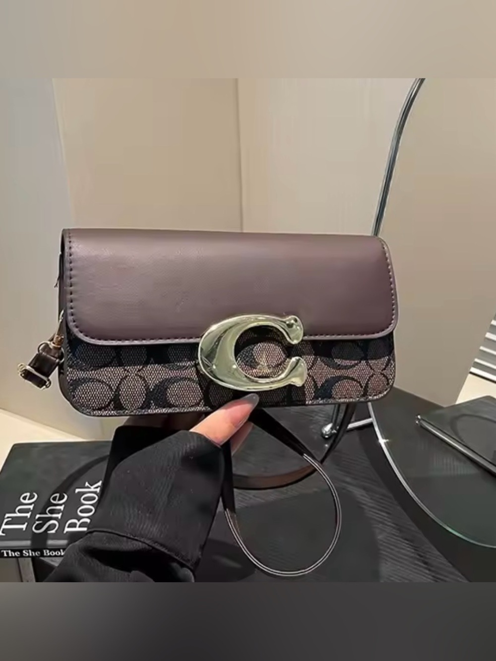 New designer inspired Brown & Plum Signature C-Front Crossbody Bag